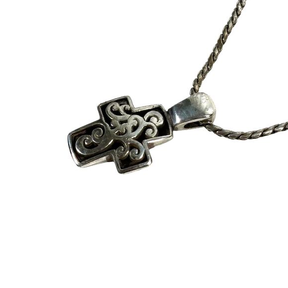 Brighton Cross Swarovski Crystals Pendant Necklace Reversible Scrollwork Design - Picture 7 of 13